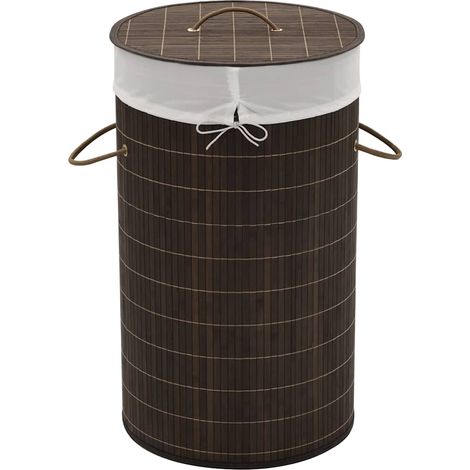 vidaXL Cesto de la ropa de bambú redondo marrón oscuro (1/5)