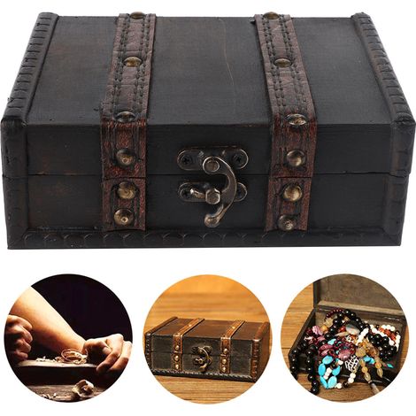 Boîte à Bijoux Vintage en Bois avec Serrure - Coffret de Rangement Décoratif pour Bureau ou Maison - Style Rétro Gris (1/5)