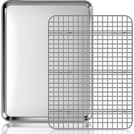 Plaque de cuisson inox 40,5 x 30,5 x 2,5 cm avec grille de refroidissement, pour four, rôtissage et grillades (1/5)