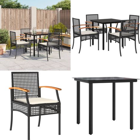 5-tlg. Garten-Essgruppe mit Kissen Schwarz Poly Rattan - Gartenstuhl - Gartentisch (1/5)