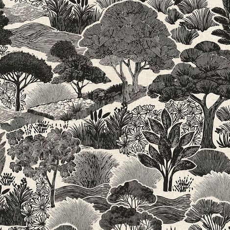 Papel pintado naturaleza Profhome 791853 papel pintado vinílico estampado en caliente tejido non tejido ligeramente texturado con motivo de bosque mate blanco gris-claro negro 5,33 m2