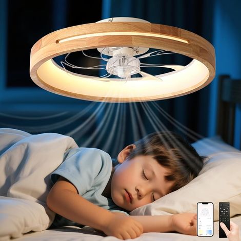 Ventilateur de Plafond Silencieux en Bois, Moderne avec TéLéCommande,Led Dimmable 72w,6 Vitesses et Minuterie, Plafonnier Ventilateur IdéAl pour Chambre Salon 50cm -A [Classe énergétique D] (1/5)
