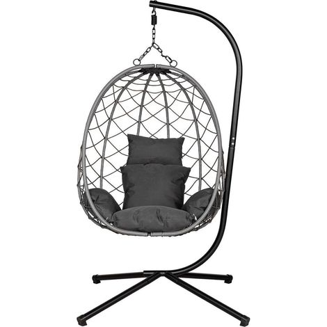 Hängesessel mit Gestell, inkl. Kissen, bis 150kg, für Innen & Außen, Grau (1/5)