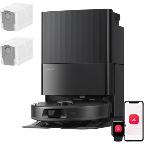Roborock Qrevo S Pro Set Saugroboter Saugroboter mit absaugstation Wischfunktion, 18.500 Pa, 75 °C Heißwasser-Moppreinigung, Anti-Tangle System, Reactive Tech Hindernisvermeidung Set Schwarz