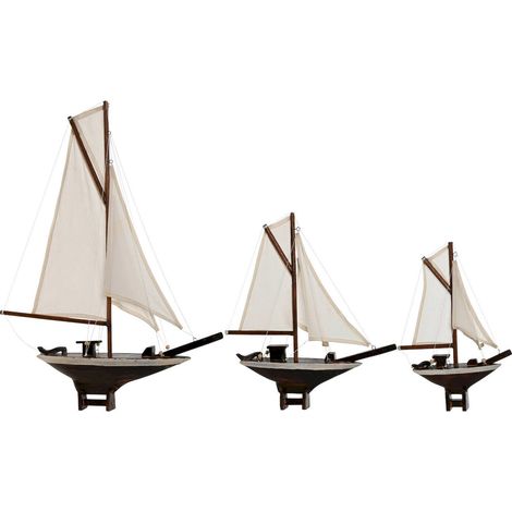 Voilier décoratif bois et coton pour intérieur élégant - Naturel bois et blanc cassé (1/4)
