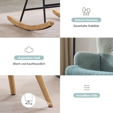 Boucle-Schaukelsessel : fauteuil à balancer dans un style écru avec des motifs colorés. Les pieds du fauteuil sont en bois synthétique (1/5)