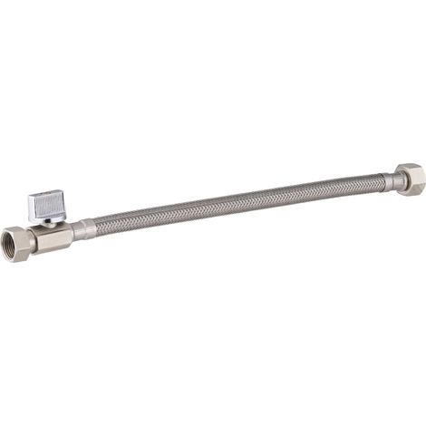 Flexible et mini vanne 1/4 de Tour Femelle - pièce détachée MINI VANNE D'ARRET 1/4 TOUR F 3/8 AVEC FLEXIBLE SERTI F 3/8 BROCHABLE (1/2)