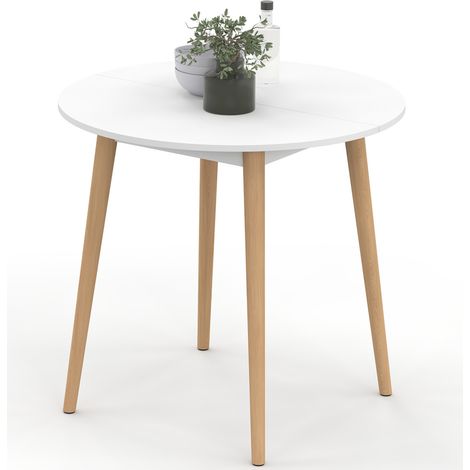Runder Esstisch ANGELA 4 Personen weiß Holzbeine 80 cm
