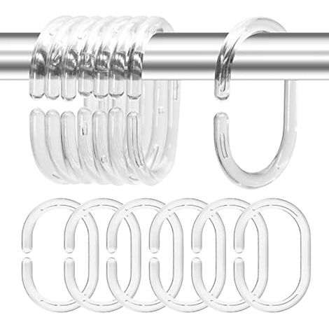 Rideaux de douche en plastique - Crochets pour tringle de douche et fenêtre (Lot de 24, transparent)