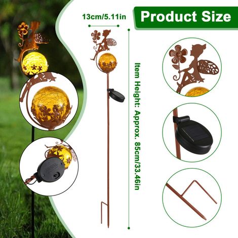 Lampes solaires d'extérieur en forme de paysage féerique pour pelouse, globe en verre craquelé avec piquet en métal, étanche pour jardin, patio, cour, lumière blanche chaude (1/4)