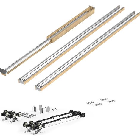 Kit de cadre pour porte coulissante, largeur 1219-1829 mm, hauteur 2032 mm, avec fermeture douce bidirectionnelle, glisse silencieuse, installation facile, bois et acier galvanisé, pour chambre. (1/5)