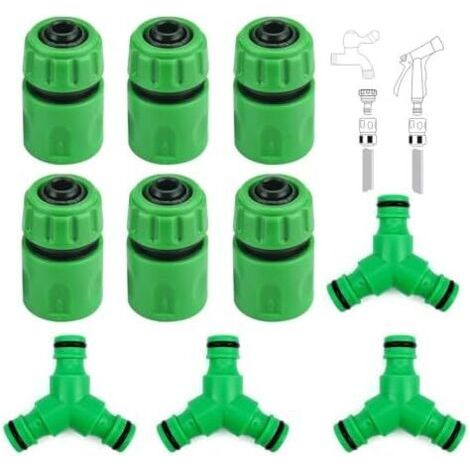 Raccord Tuyau Arrosage 4 Pièces, Séparateur de en Y avec 6 Pièces 1/2 Connecteur Conduite D'eau, D'arrosage Vert, pour Raccordement Irrigation Jardin - (1/5)
