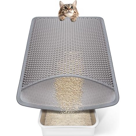 1 Tapis Litière Chat, Design Nid D Abeille, Double Couche Imperméable, Tapis Bac, 57x41cm, Gris (1/5)