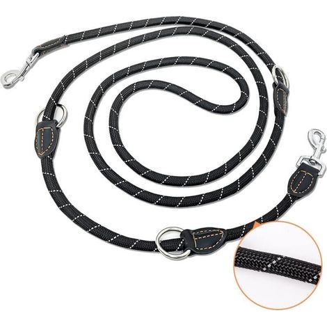 Double dog leash – 3 m, adjustable to 3 positions, durable nylon, multifunctional shoulder leash for comfortable walks