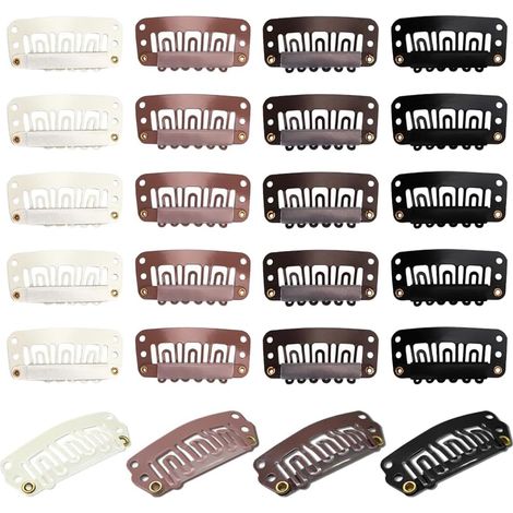 100 Pieces U-Shaped Silicon Metal Hair Extension Clips - 6 Teeth for Wigs and Hairpieces - 4 Colors (1/5)