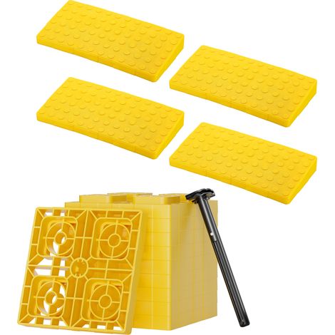 Wiltec Kit complet de cales et de plaques d'appui RV : 10 cales jusqu'à 13,5 t et 4 plaques d'appui 218 x 110 x 25 (14) mm en PEHD (1/5)