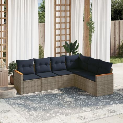 6-teiliges Gartensofa-Set mit Kissen, grau, Polyrattan (1/5)