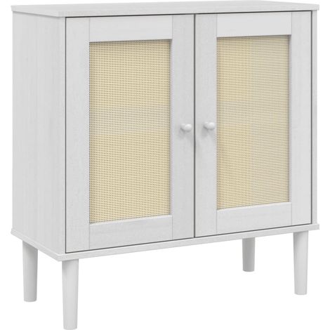 vidaXL Buffet SENJA Rattanoptik Weiß 80x35x80 cm Massivholz Kiefer