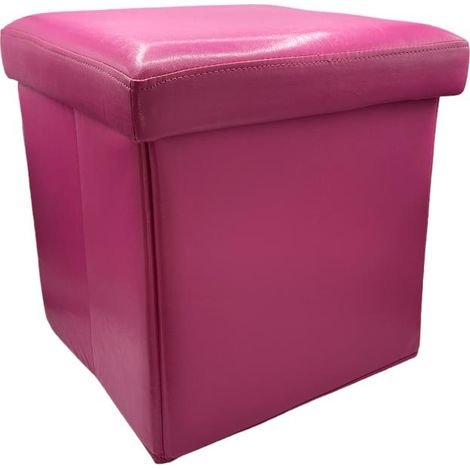 Pouf Contenitore Quadrato in Pelle Colore Rosa Vivace 40 x 40 x 40 cm (1/2)