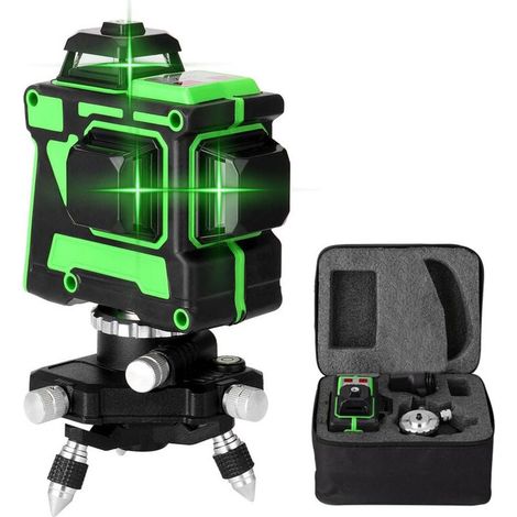 – Niveau laser 3D 12 lignes – Lumière verte – Portée 30m – Précision ±0,2mm/m – Étanche et résistant à la poussière – Inclus : support et étui (1/5)