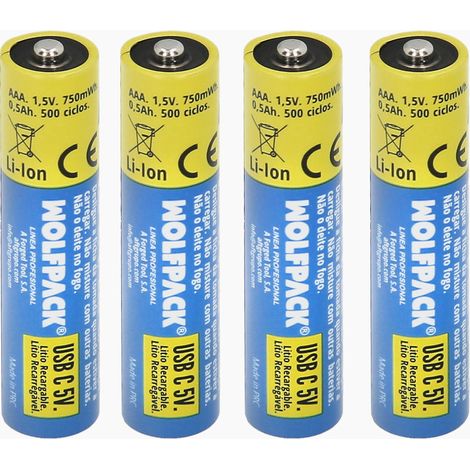Batteria al litio ricaricabile "AAA" 1,5 V USB-C (4 unità) (1/5)