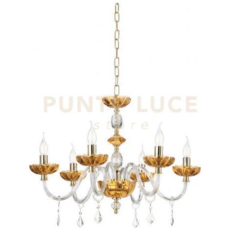 LAMPADARIO PATRICIA 6 LUCI ATTACCO E14 COLORE AMBRA D.75CM