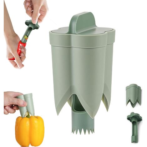 Juego de 2 encendedores de pimientos, herramienta para quitar semillas, utensilios de cocina de ABS duraderos para pimientos y chiles picantes, diseño 2 en 1, fácil de usar con solo girar, ideal para 