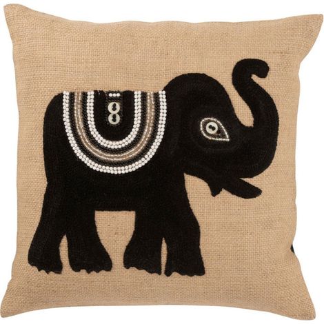 Coussin Déco Jute "Eléphant" 45x45cm Beige & Noir (1/5)