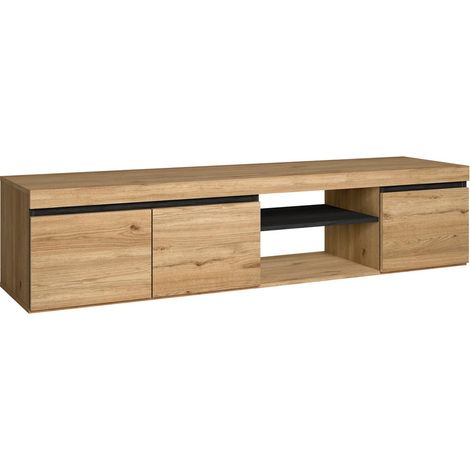 Skraut Home – Meuble TV en mélamine chêne/noir – 2 portes – Dimensions 160x40x41cm – Pour téléviseurs jusqu'à 60 pouces