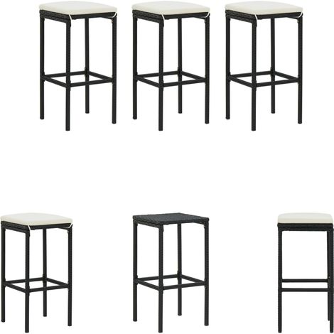Barhocker mit Kissen - vidaXL Barhocker mit Kissen 3 Stk. Schwarz Poly Rattan - Barhocker für Wohnzimmer (1/5)