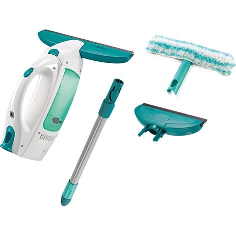 Leifheit Fenstersauger Set Dry & Clean mit Stiel & Einwascher und zweiter Düse für 360° streifenfreie Reinigung, verwendbar bis zu 38 min, Fensterreiniger mit Stand-by-Automatik und Click-System