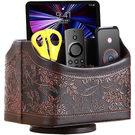 Porte-télécommande YAPISHI en cuir antique, boîte/rangement pivotant à 360° pour télécommande de bureau ou de table de chevet. (1/5)