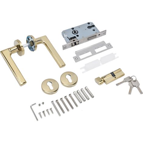 Geräuschloses Schlafzimmertürschloss, Türgriff aus massivem Goldholz, europäischer Stil, einfaches mechanisches Schloss (Modell A) (1/5)