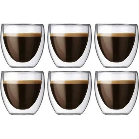 Coffret De 6 Tasse à Café-Expresso-Espresso En Verre - 80Ml , Set-Tasses à Café Double Paroi, Tasse Expresso Originale. - (1/4)