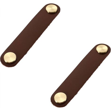 Set di 2 maniglie per ante di armadi in ottone e pelle marrone scuro, lunghe 160 mm, con viti, adatte per armadi e cucine.