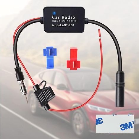 Amplificateur d'antenne radio FM pour voiture ANT-208 avec 1 ruban adhésif double face et 1 pince pour câble parallèle rouge (1/5)