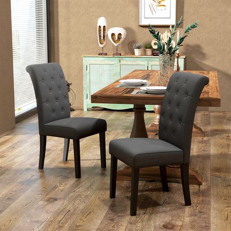 Lot de 2 chaises de Salle à Manger Chaise de cuicine Grand Confort Pieds en Bois Lin 47 x 61 x 101 cm gris foncé