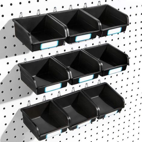 Set mit 10 Lochwand-Aufbewahrungsboxen mit Haken – Zur Werkzeugaufbewahrung – Tragkraft bis zu 10 kg – Geeignet für Löcher mit 1,6–2,5 cm Durchmesser (1/5)