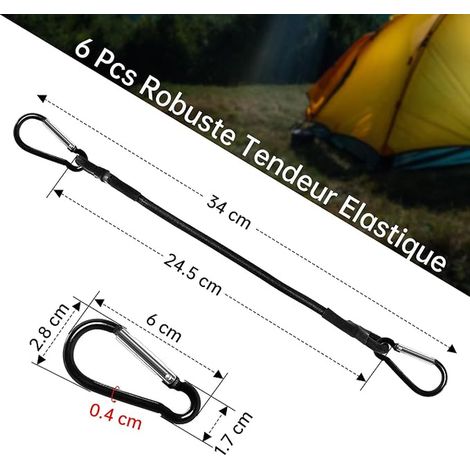 Tendeurs Elastique avec Mousqueton, Tendeur Elastique, 30CM Tendeurs Elastique avec Crochets pour Camping, Bâches, Tente, Bagages, Voitur et Motos (1/4)