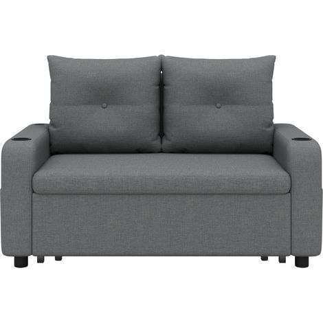 Divano letto 3 in 1 grigio in lino e cotone, 2 posti, con portabicchieri, tasche e USB (1/5)