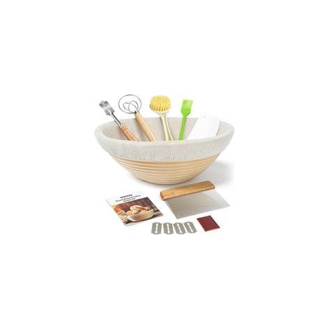 Panier de fermentation de 25 cm, ensemble artisanal avec mélangeur, raclette et accessoires pour le pain (1/5)