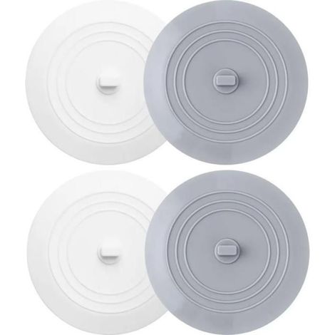 Bouchons universels - - 4x Bouchons en silicone - Blanc - Pour éviers et lavabos - Douche baignoire (1/5)