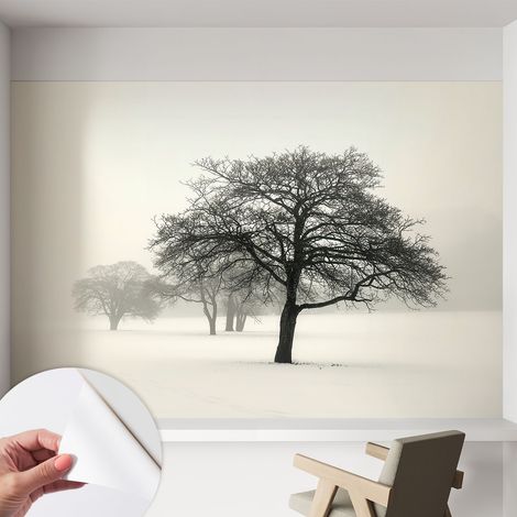 Selbstklebend Tapete - Wandgestaltung - Tapete Wohnzimmer - Flur Eingangsbereich Winterbäume 152x104 cm