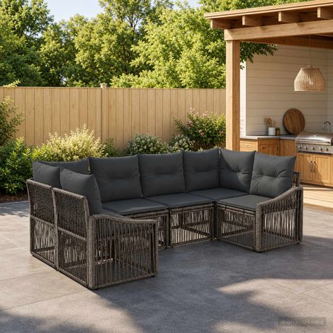 vidaXL Conjunto de sofás de jardín 6 uds. 6-Número de plazas Gris (1/5)