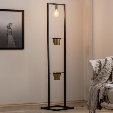 Lampadaire noir et or, 2 porte-plantes, E27 Flores (1/2)