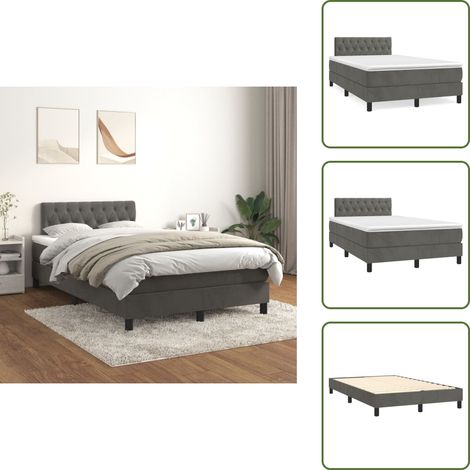 Boxspringbett mit Matratze Dunkelgrau 120x200 cm Samt - Samtbett - Boxspringbett - Doppelbett - Bettenrahmen - Hochwertige Matratze