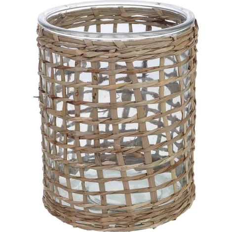 Portavelas de vidrio forrado de fibras naturales marrón D13x17h cm (1/5)