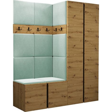 Meuble d'entrée Pinis III, Chêne Artisan, 186x158x46cm, Tissu, Stratifié, À poser, Murale