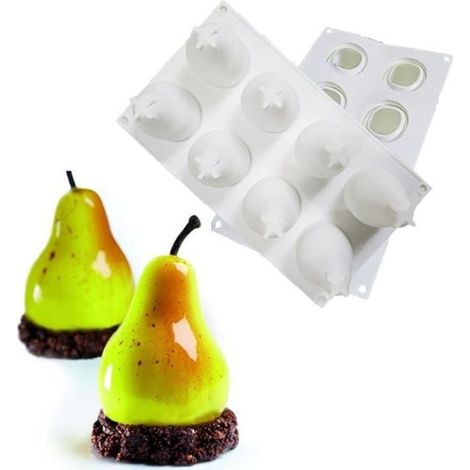 3D Silicone fruits forme gâteau moule pour fruits pomme citron poire cerise Mousse 3D moule de cuisson chocolat - Type 8 holes pear (1/4)