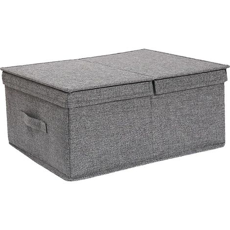 Boîte de rangement grande capacité avec couvercle et poignée sac de rangement pliable pour organiser vêtements, chaussures, couvertures, oreillers, etc. - Gris (1/5)
